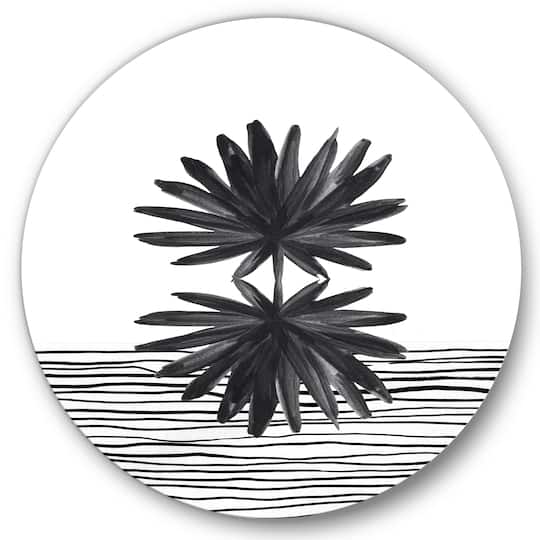 Designart - Black and White Tropical Leaf On Striped II